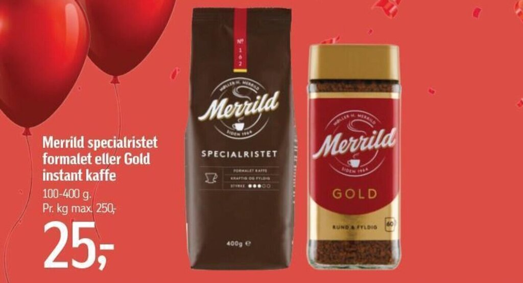 Merrild specialristet formalet eller Gold instant kaffe tilbud hos Føtex