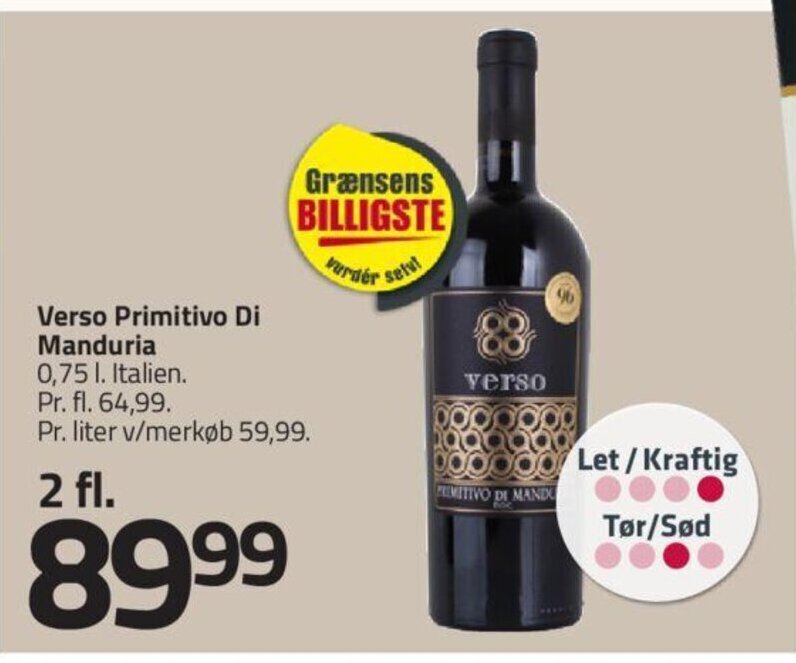 Verso Primitivo Di Manduria 0 75 L Tilbud Hos Fleggaard