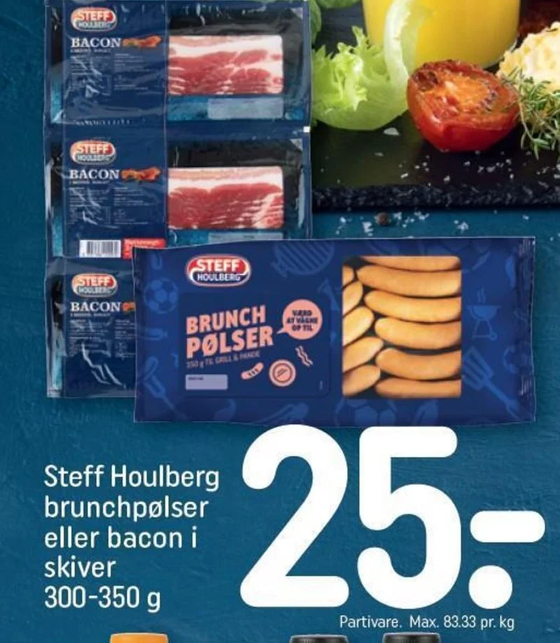 Steff Houlberg brunchpølser eller bacon i skiver 300 350 g tilbud hos