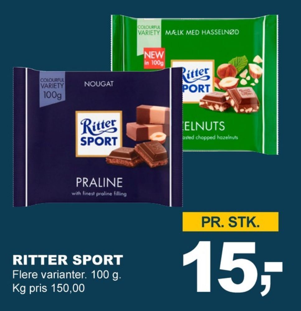 Ritter sport chokoladeplade whole hazelnuts tilbud hos Let Køb