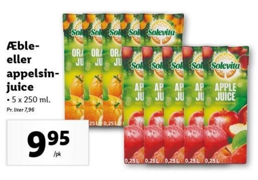 Æble eller Appelsin Juice 5x250 ml tilbud hos Lidl