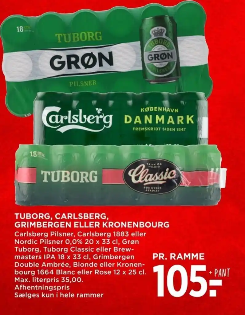 TUBORG CARLSBERG GRIMBERGEN ELLER KRONENBOURG Tilbud Hos MENY