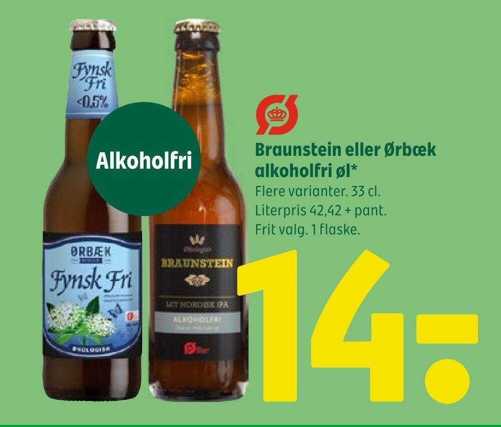 Braunstein eller ørbæk alkoholfri øl tilbud hos Coop 365