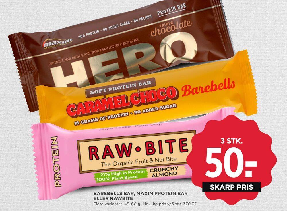 Barebells Bar Maxim Protein Bar Eller Rawbite Tilbud Hos Meny