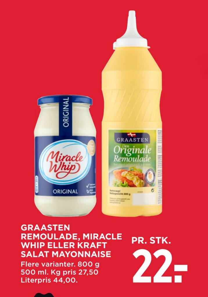 GRAASTEN REMOULADE MIRACLE WHIP ELLER KRAFT SALAT MAYONNAISE Tilbud