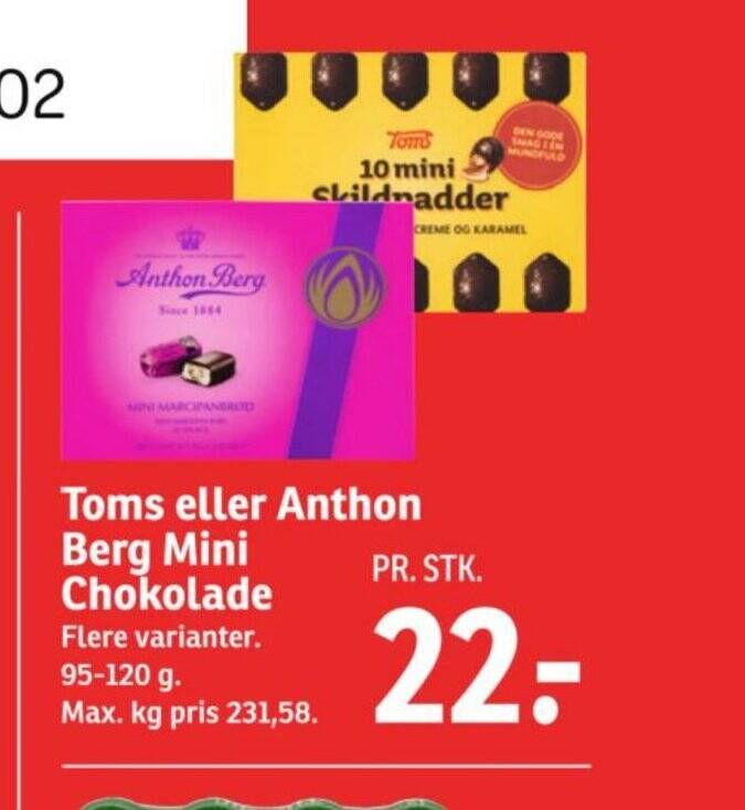 Toms Eller Anthon Berg Mini Chokolade Tilbud Hos Spar