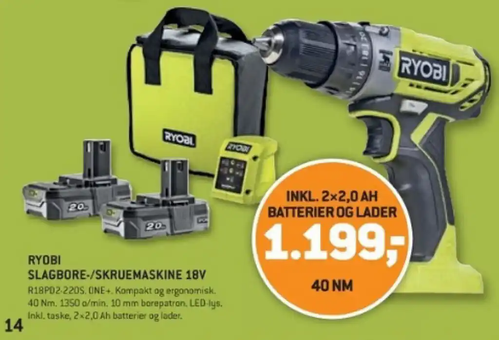 RYOBI SLAGBORE SKRUEMASKINE 18V Tilbud Hos XL BYG