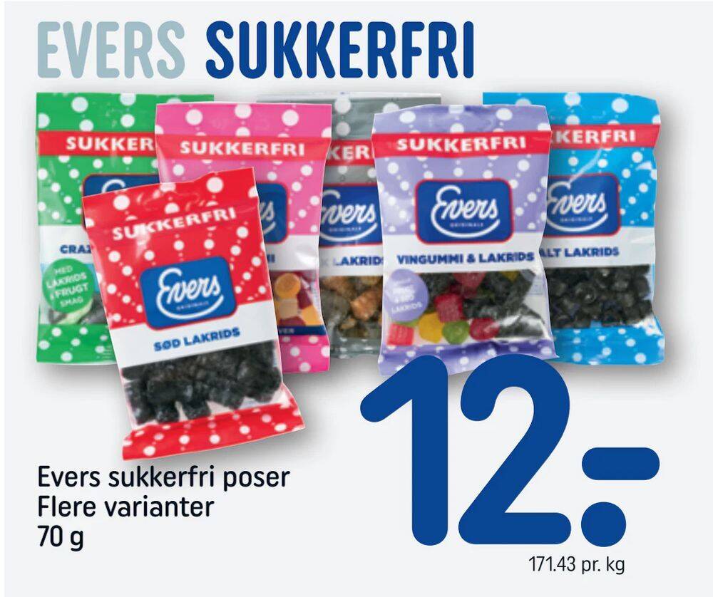 Evers Sukkerfri Poser Flere Varianter 70 G Tilbud Hos Rema 1000