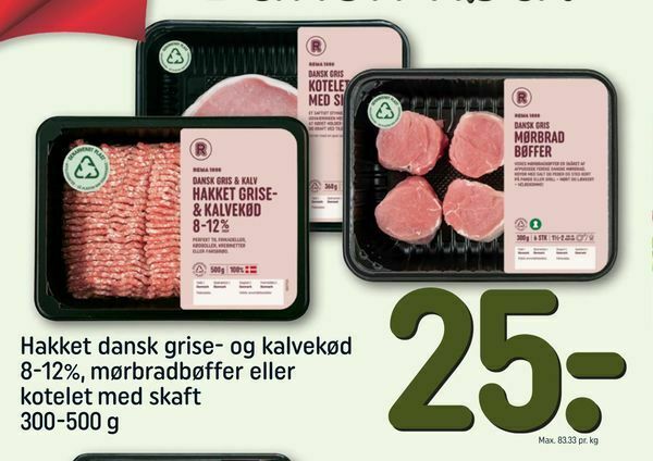 Hakket dansk grise og kalvekød 8 12 mørbradbøffer eller kotelet med