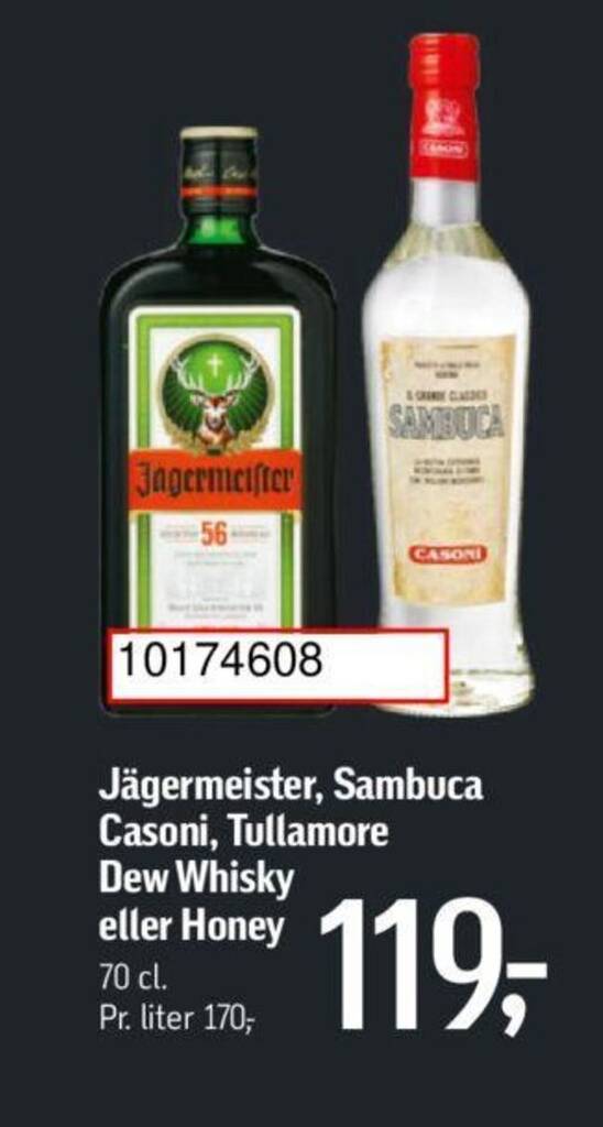 J Germeister Sambuca Casoni Tullamore Dew Whisky Eller Honey Tilbud