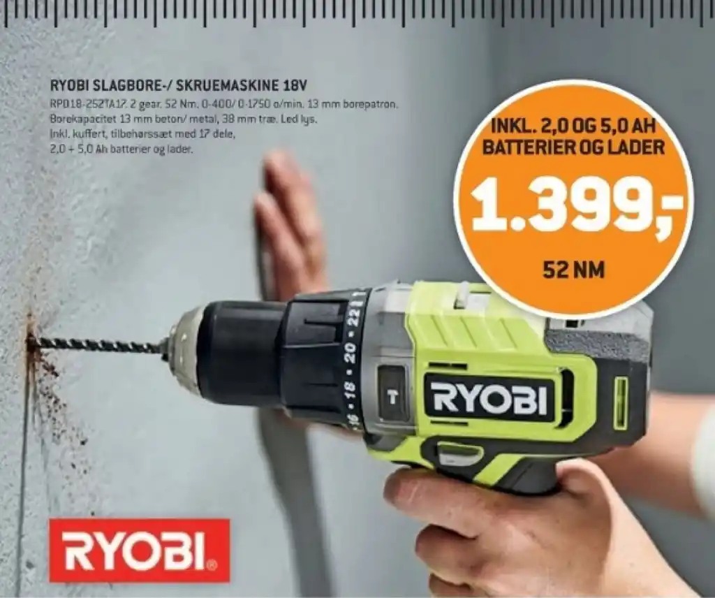 Ryobi Slagbore Skruemaskine V Tilbud Hos Xl Byg