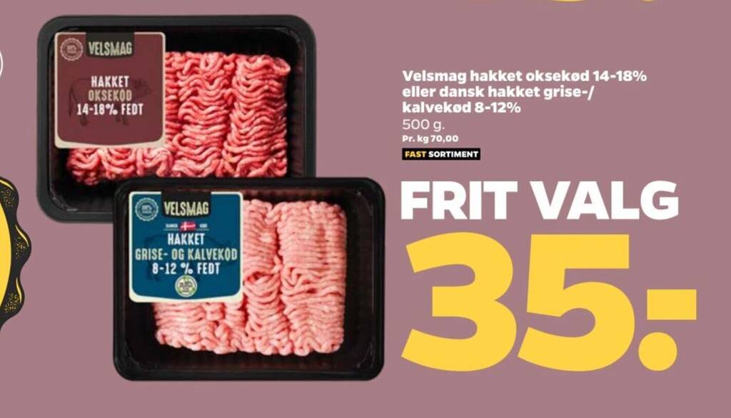 Velsmag hakket oksekød 14 18 eller dansk hakket grise tilbud hos Netto