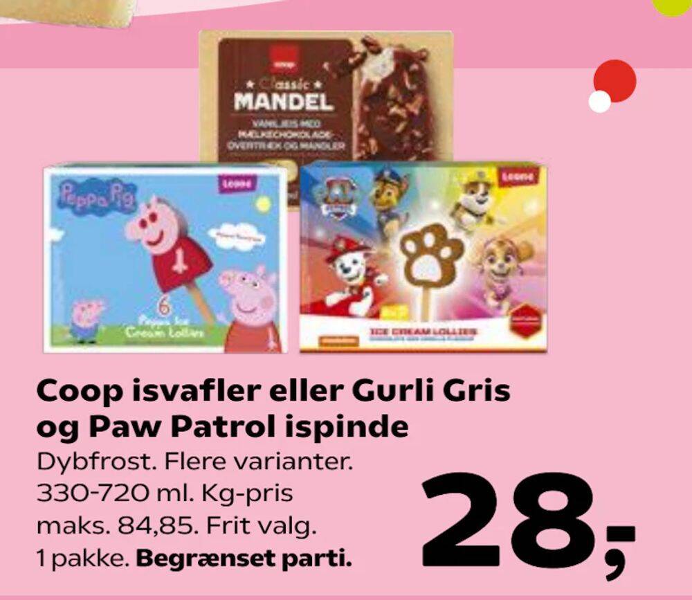 Coop Isvafler Eller Gurli Gris Og Paw Patrol Ispinde Tilbud Hos Kvickly