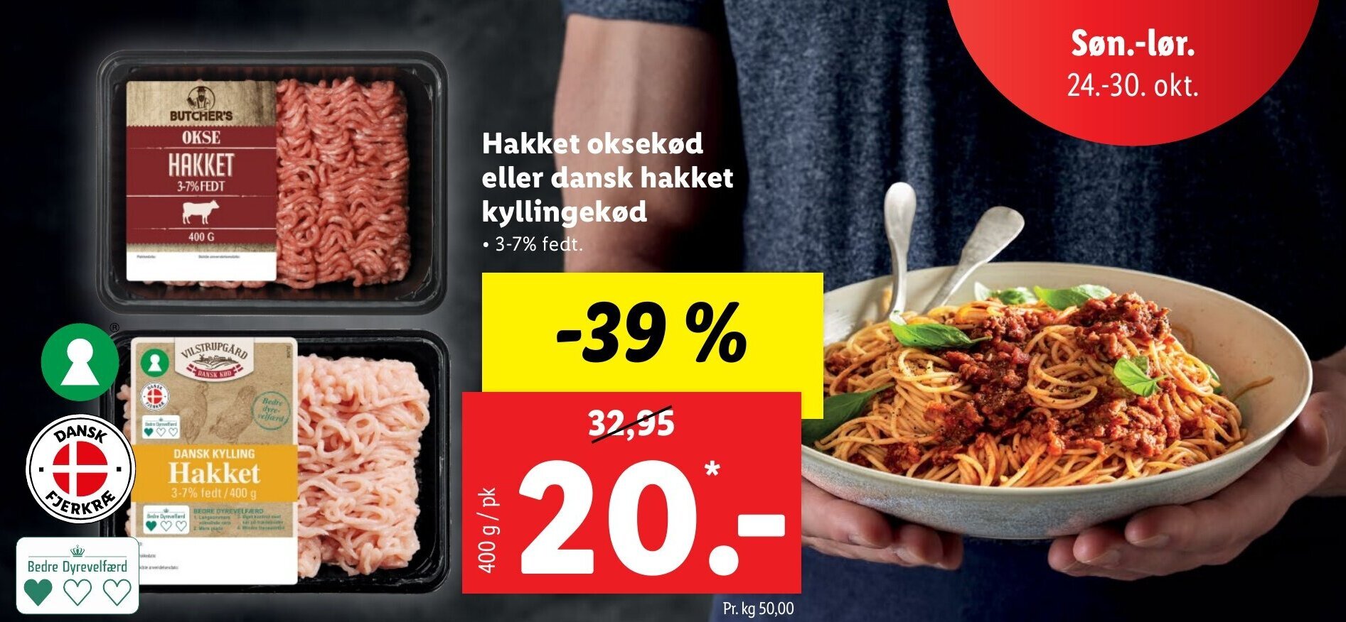 Hakket Oksekød eller Dansk Hakket Kyllingekød 400 g tilbud hos Lidl