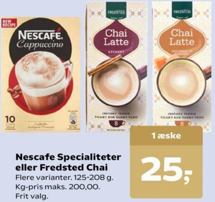 Nescafe Specialiteter Eller Fredsted Chai 125 208g Tilbud Hos Dagli Brugsen