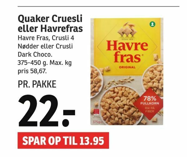 Quaker Cruesli Eller Havrefras Tilbud Hos SPAR