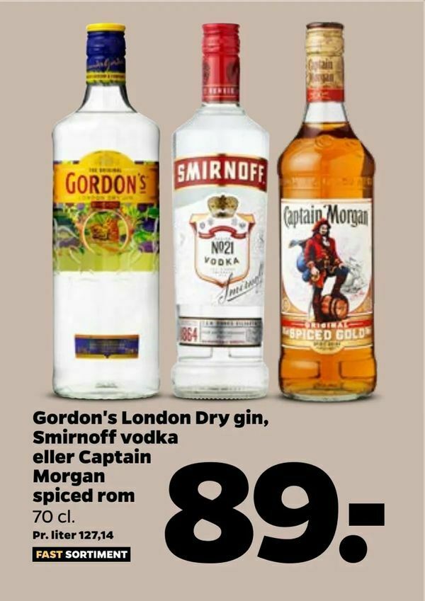 Gordon S London Dry Gin Smirnoff Vodka Eller Captain Morgan Spiced Rom