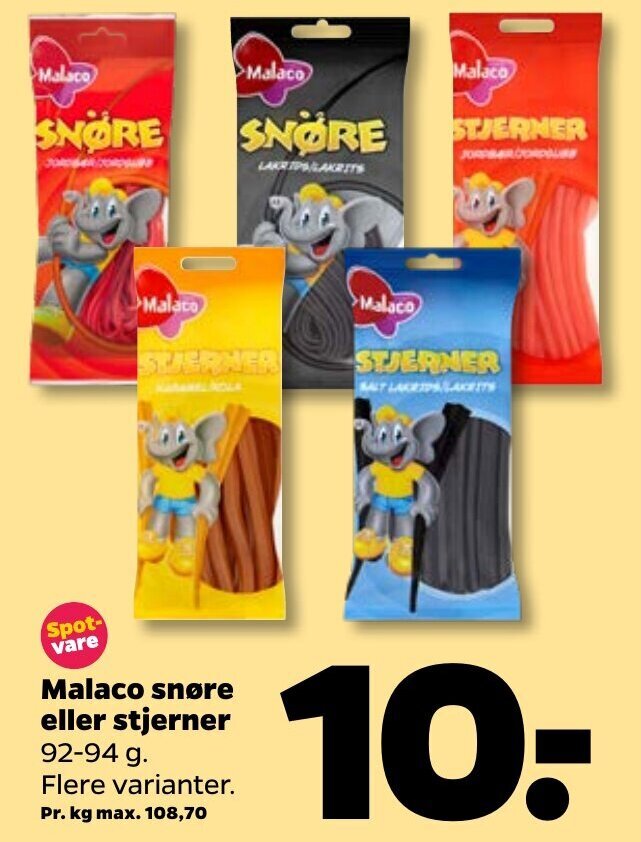 Malaco Snøre Eller Stjerner 92 94 g tilbud hos Netto