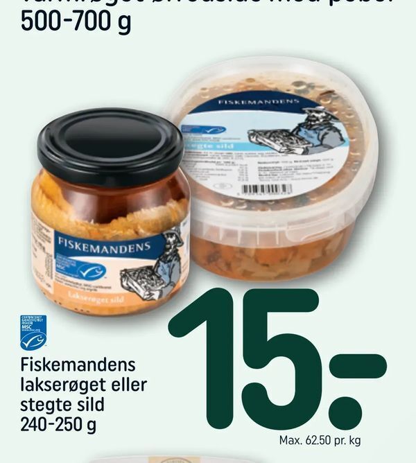 Fiskemandens lakserøget eller stegte sild tilbud hos Rema 1000