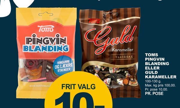 Toms pingvin blanding eller guld karameller tilbud hos Let Køb