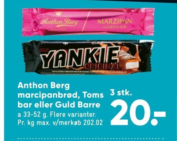 Anthon Berg marcipanbrød Toms bar eller Guld Barre tilbud hos Bilka