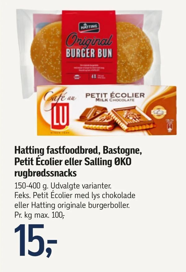 Hatting fastfoodbrød Bastogne Petit Écolier eller Salling ØKO