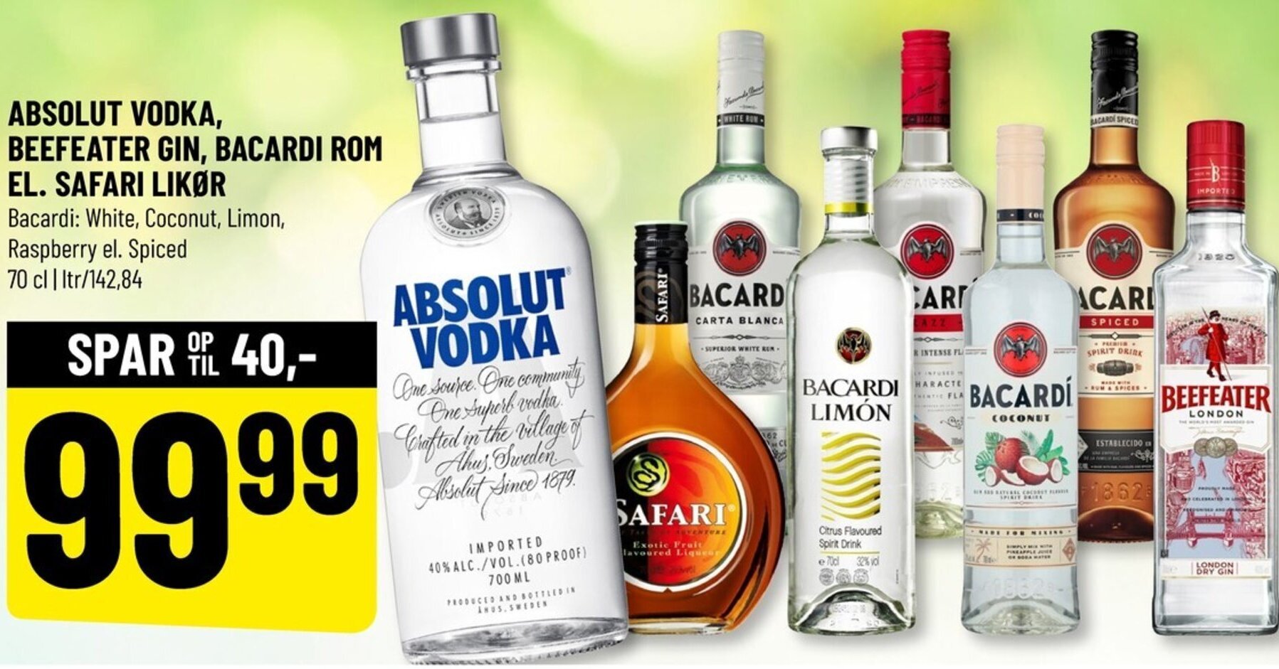 Absolut Vodka Beefeater Gin Bacardi Rom El Safari Lik R Cl Tilbud