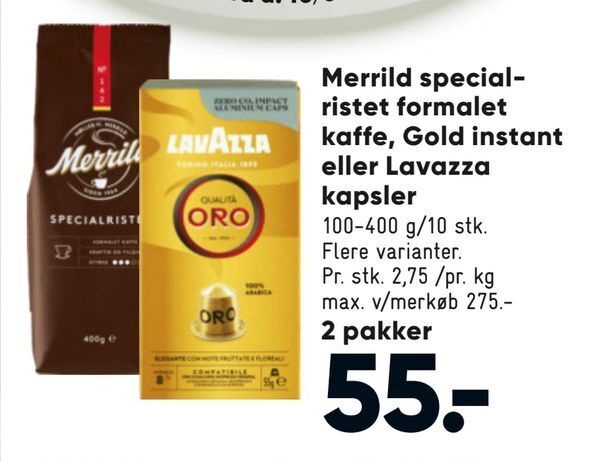 Merrild Specialristet Formalet Kaffe Gold Instant Eller Lavazza