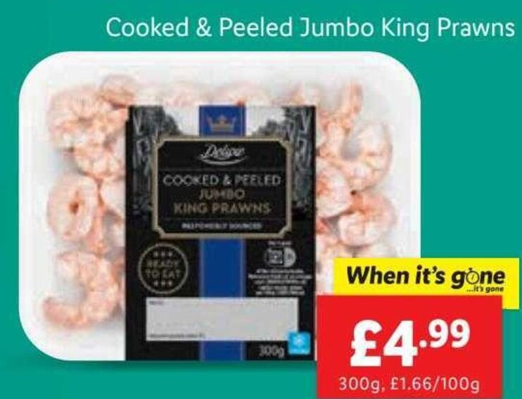 Cooked Peeled Jumbo King Prawns 300 G Offer At Lidl