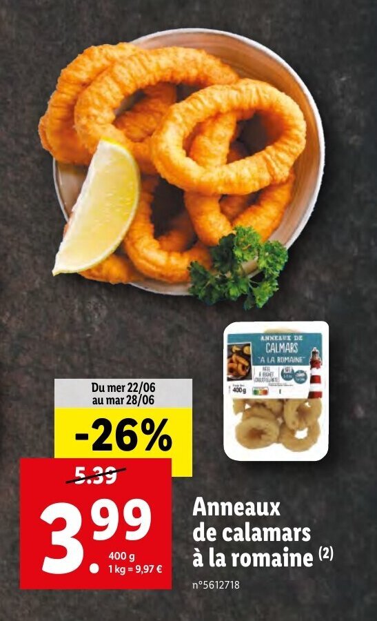 Promo Anneaux de calamars à la romaine chez Lidl