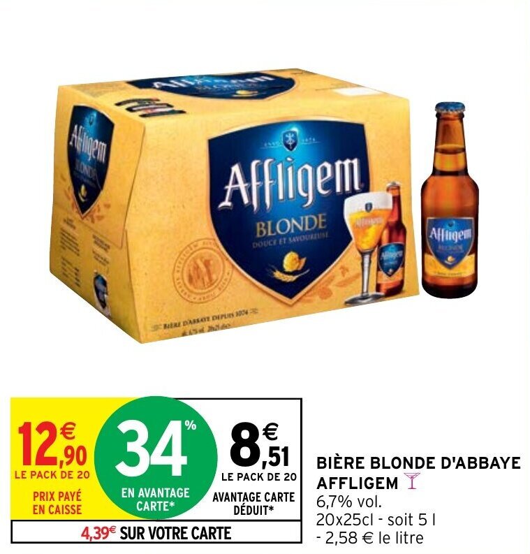 Promo AFFLIGEM bière blonde d abbaye chez Intermarché Hyper