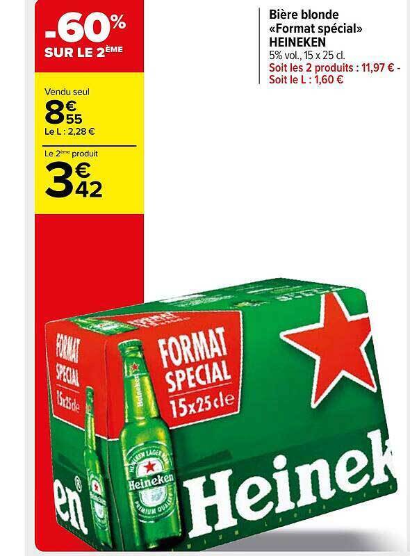 Promo Bière Blonde format Spécial Heineken chez Carrefour Market