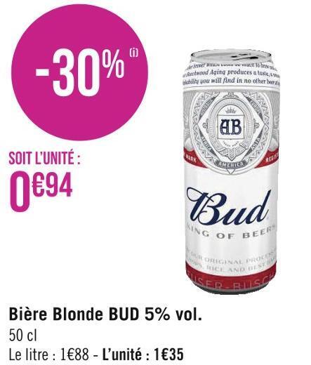 Promo Bud bière blonde 5 vol chez Géant