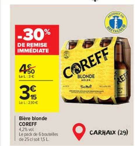 Promo Bière Blonde Coreff chez Carrefour Market