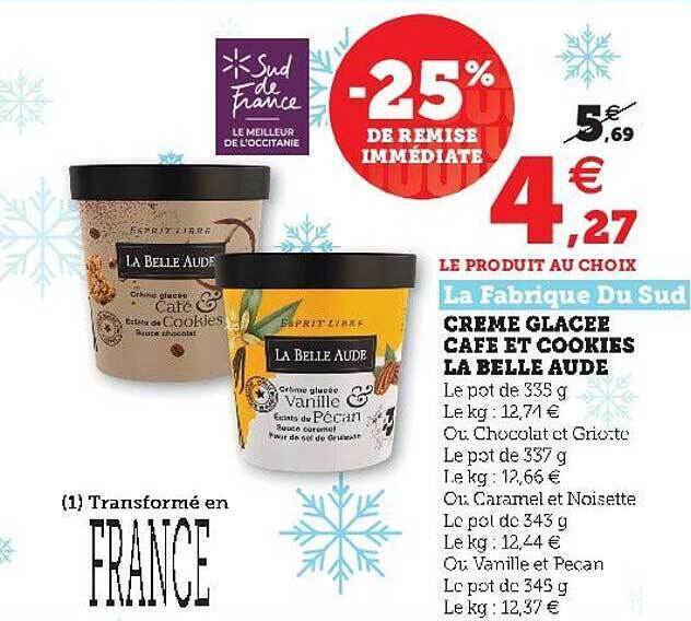 Promo Crème Glacée Café Et Cookies La Belle Aude chez Super U