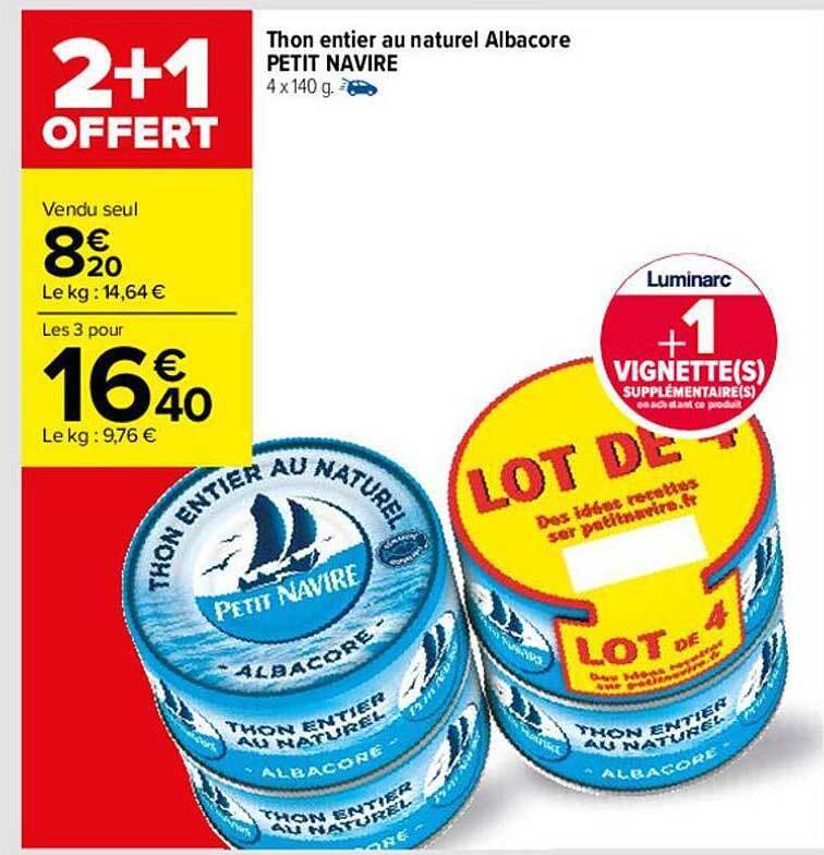 Promo Thon Entier Au Naturel Albacore Petit Navire Chez Carrefour