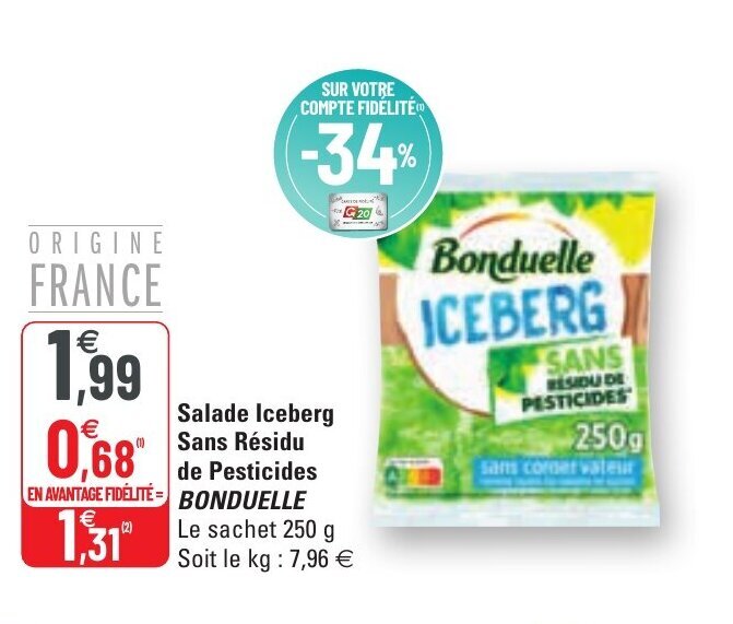 Promo BONDUELLE salade iceberg sans résidu de pesticides chez G20