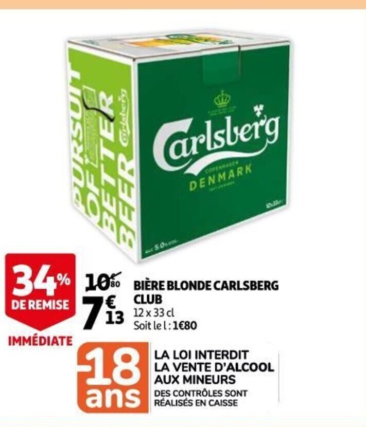 Promo Bière Blonde Carlsberg Club chez Auchan Supermarché