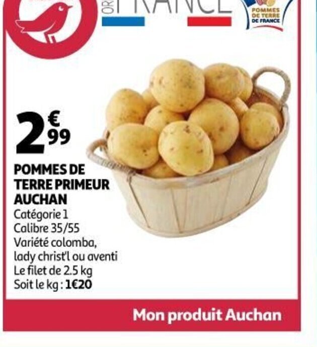 Promo Pommes De Terre Primeur Auchan Chez Auchan Supermarch