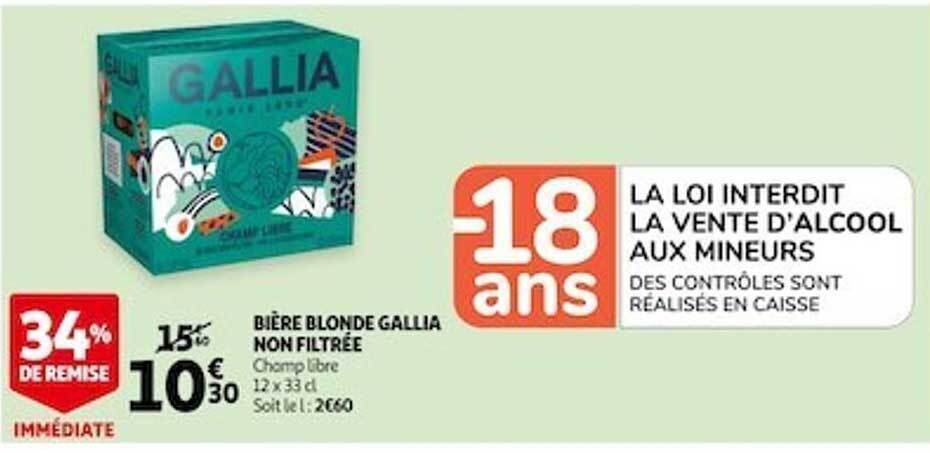 Promo Bière Blonde Gallia Non Filtrée chez Auchan