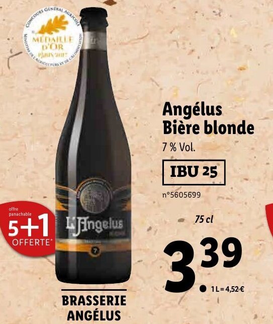 Promo Angélus bière blonde chez Lidl