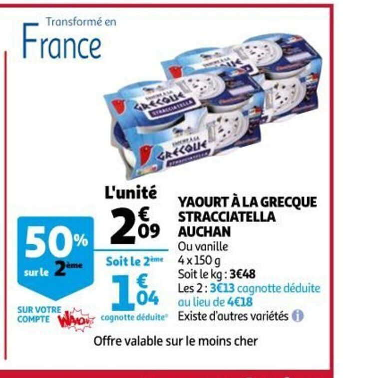 Promo Yaourt La Grecque Stracciatella Auchan Chez Auchan