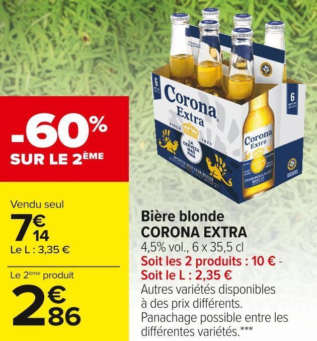 Promo Corona extra bière blonde chez Carrefour Market