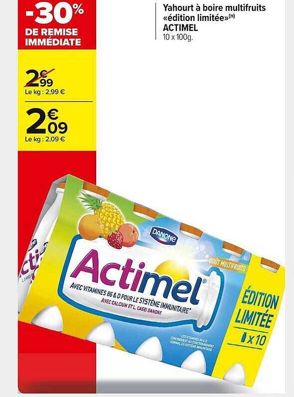 Promo Yoghourt à Boire Multifruits édition Limitée Actimel chez