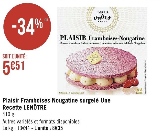 Promo LENÔTRE plaisir framboises nougatine surgelé une recette chez