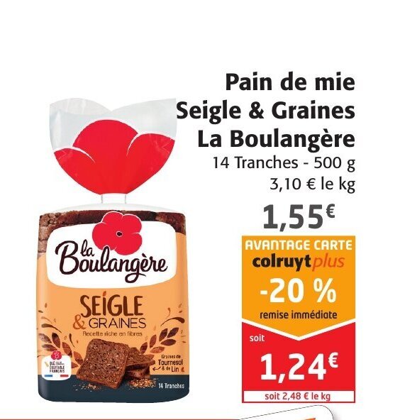 Promo Pain de mie seigle graines la boulangère chez Colruyt