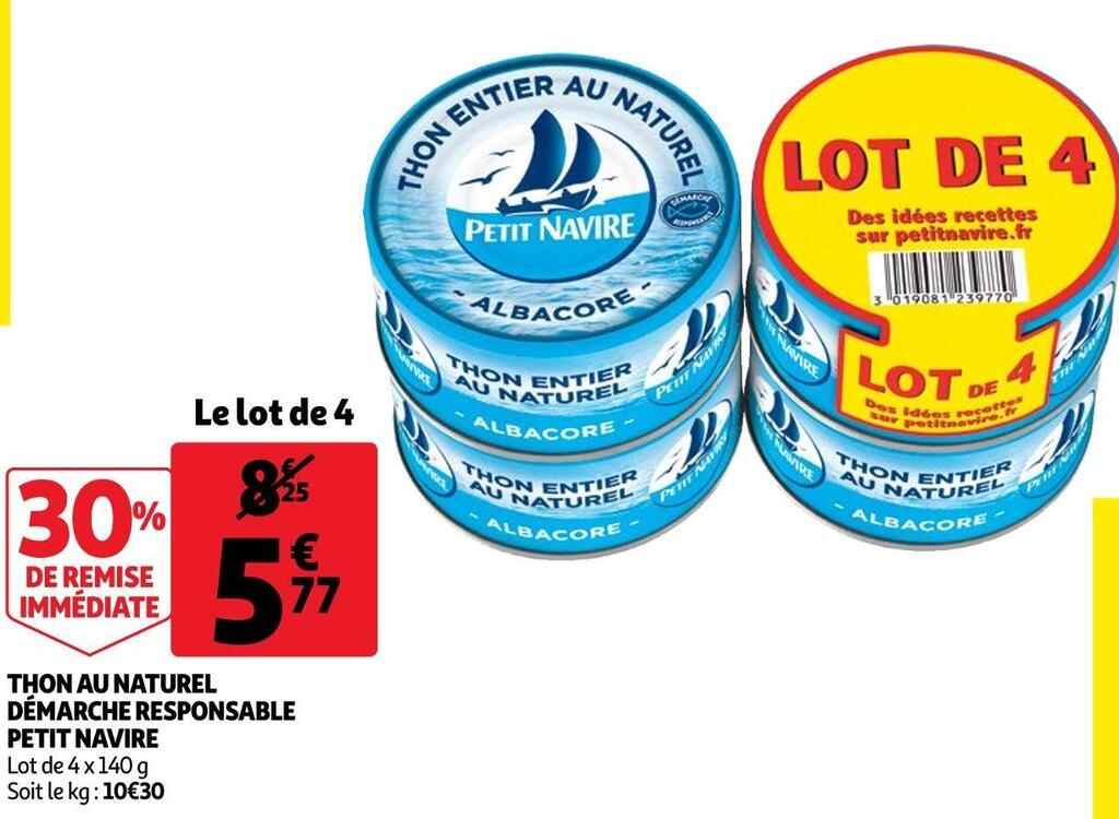 Promo Petit navire thon au naturel démarche responsable chez Auchan