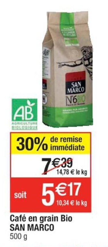 Promo San Marco Caf En Grain Bio Chez Cora