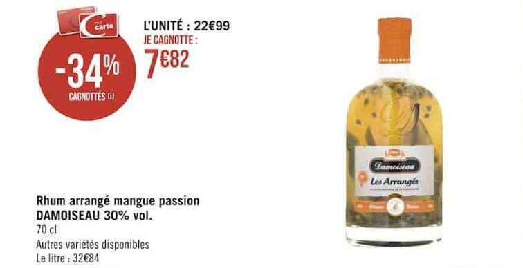 Promo Rhum arrangé mangue passion damoiseau 30 vol chez Géant