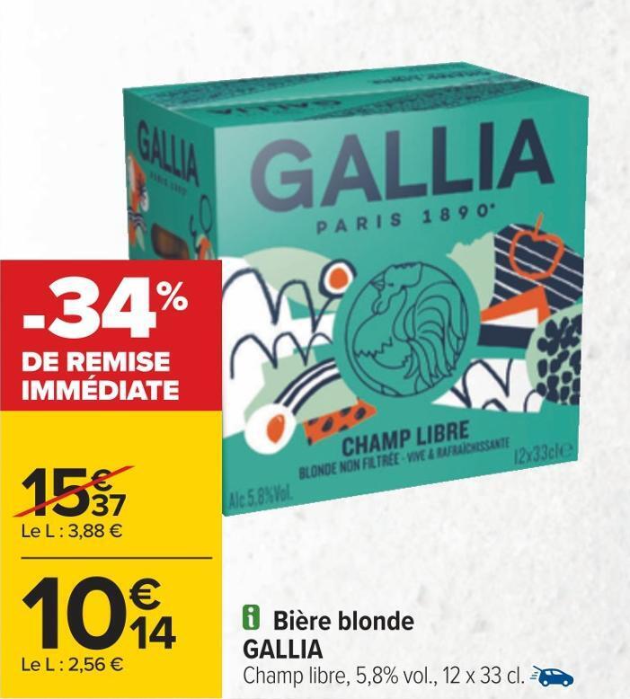 Promo Gallia bière blonde chez Carrefour